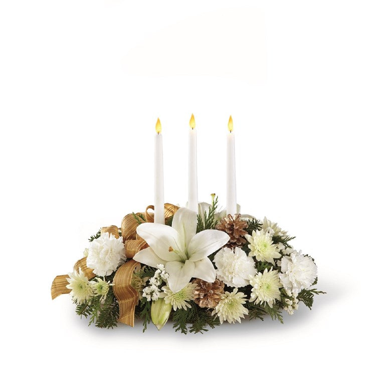 White lilies and more Seasons Glow Centerpiece – Floral Art Designs, Arlington MA