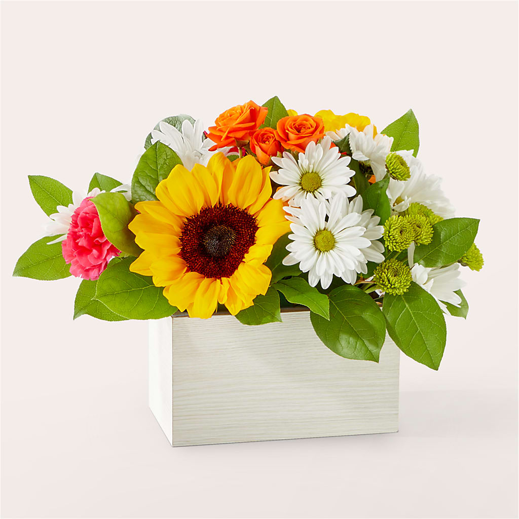 Sun-drenched Blooms Box Bouquet – Floral Art Designs, Arlington MA