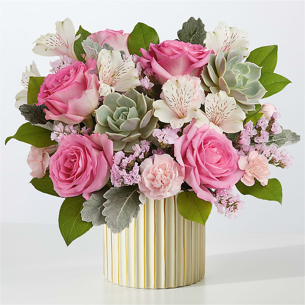 Dusty Rose Bouquet with Ivory Vase – Floral Art Designs, Arlington MA