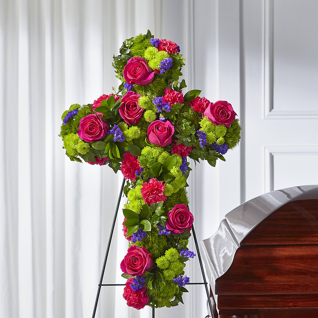 Tribute Rose Floral Cross – Floral Art Designs, Arlington MA