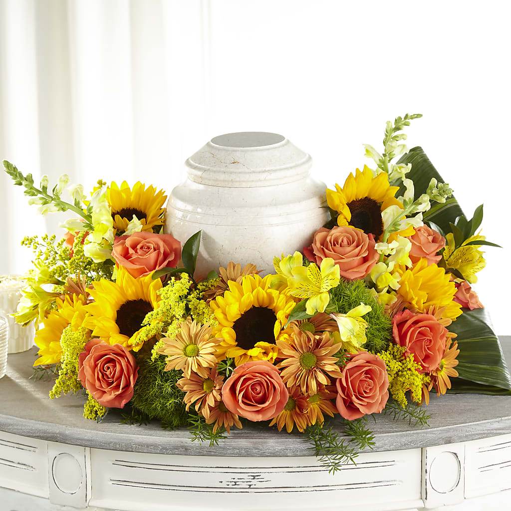 Faithful Sunflower Cremation Adornment – Floral Art Designs, Arlington MA