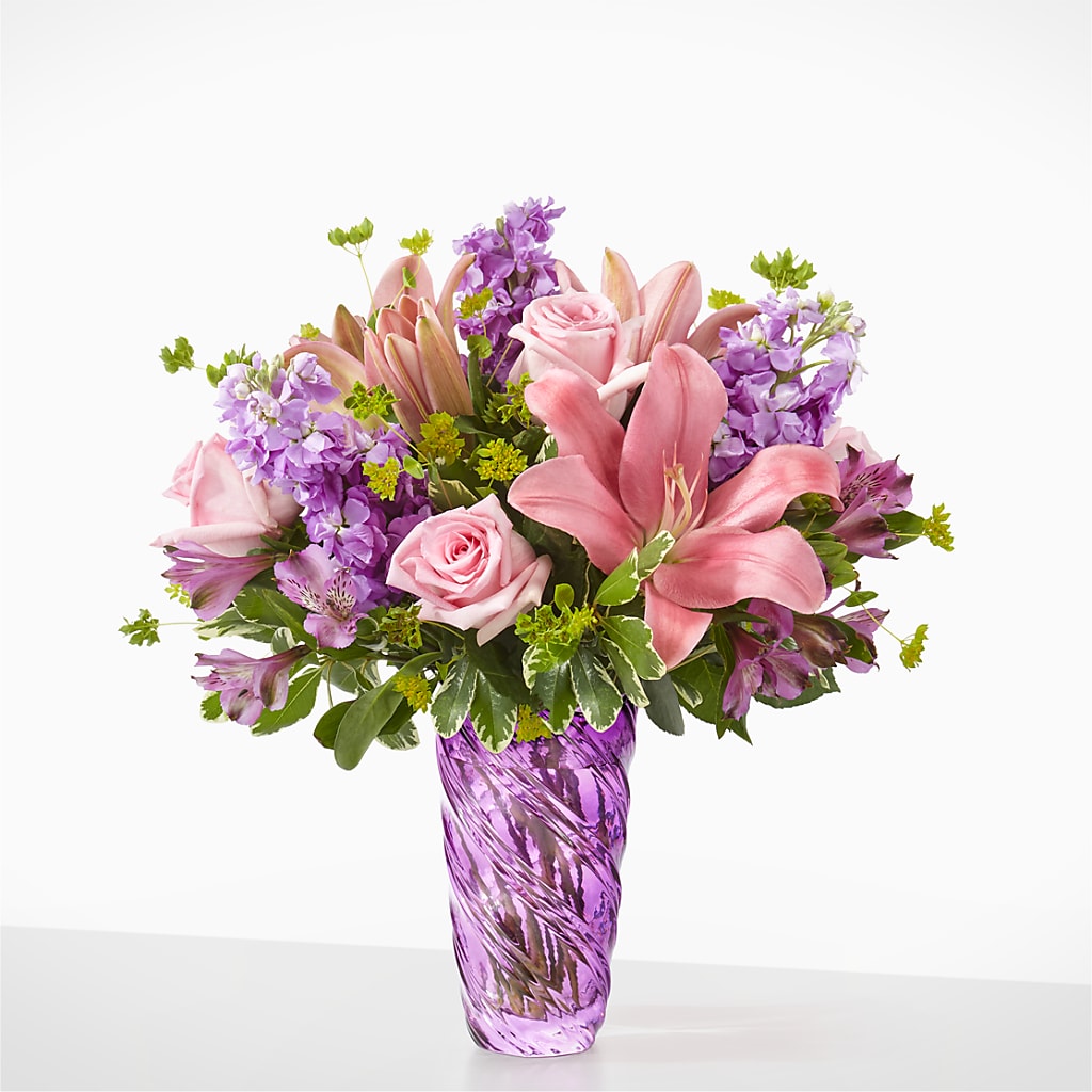 Precious Petals Bouquet with Luxe Swirl Vase – Floral Art Designs, Arlington MA