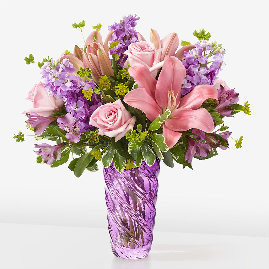 Precious Petals Bouquet with Luxe Swirl Vase – Floral Art Designs, Arlington MA
