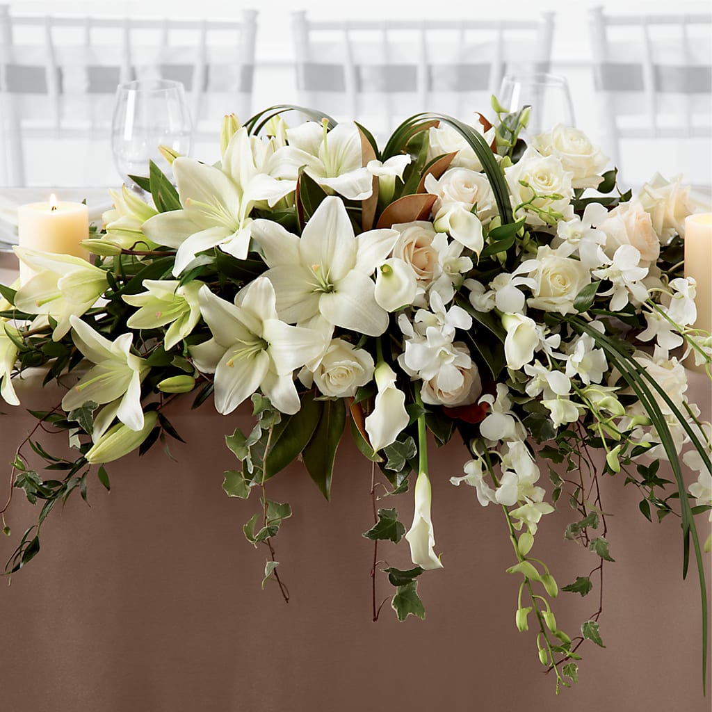 White Linen Arrangement – Floral Art Designs, Arlington MA
