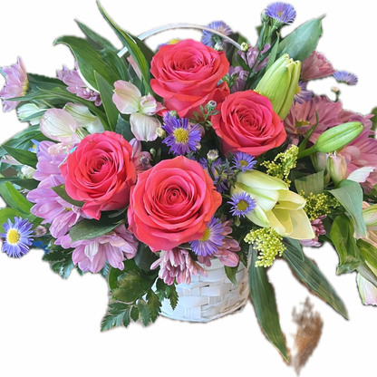 Coral Crush Garden Basket Arrangement –  Floral Art Designs, Arlington MA