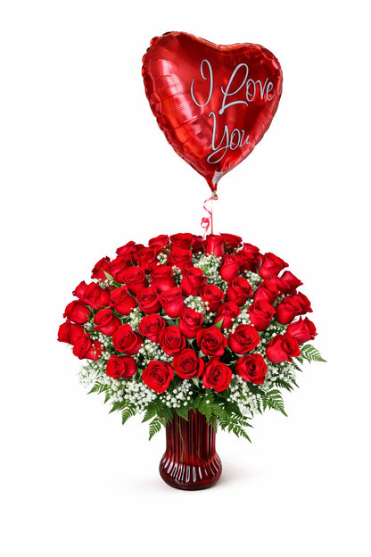 Amazing Dozens of Red Rose Bouquet with Balloon