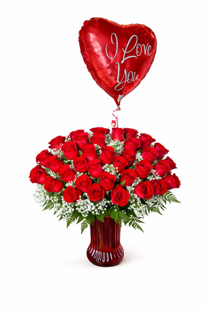 Amazing Dozens of Red Rose Bouquet with Balloon