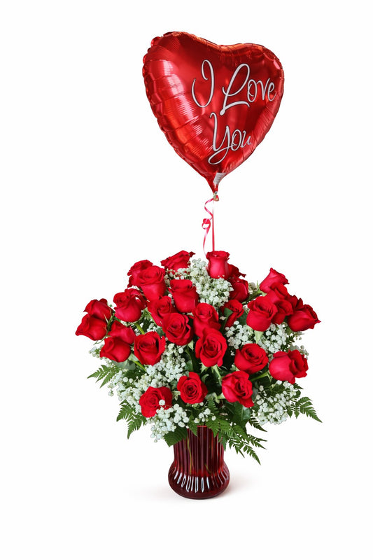Amazing Dozens of Red Rose Bouquet with Balloon