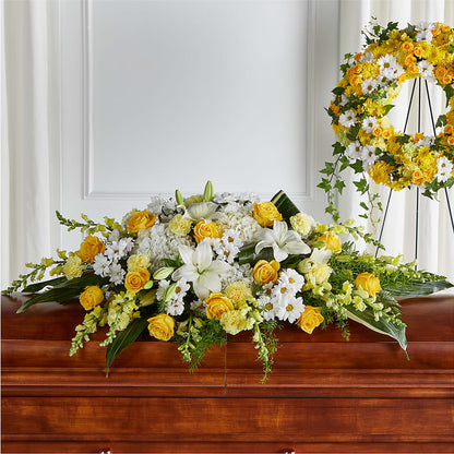 Golden Harmony Casket Spray –  Floral Art Designs, Arlington MA