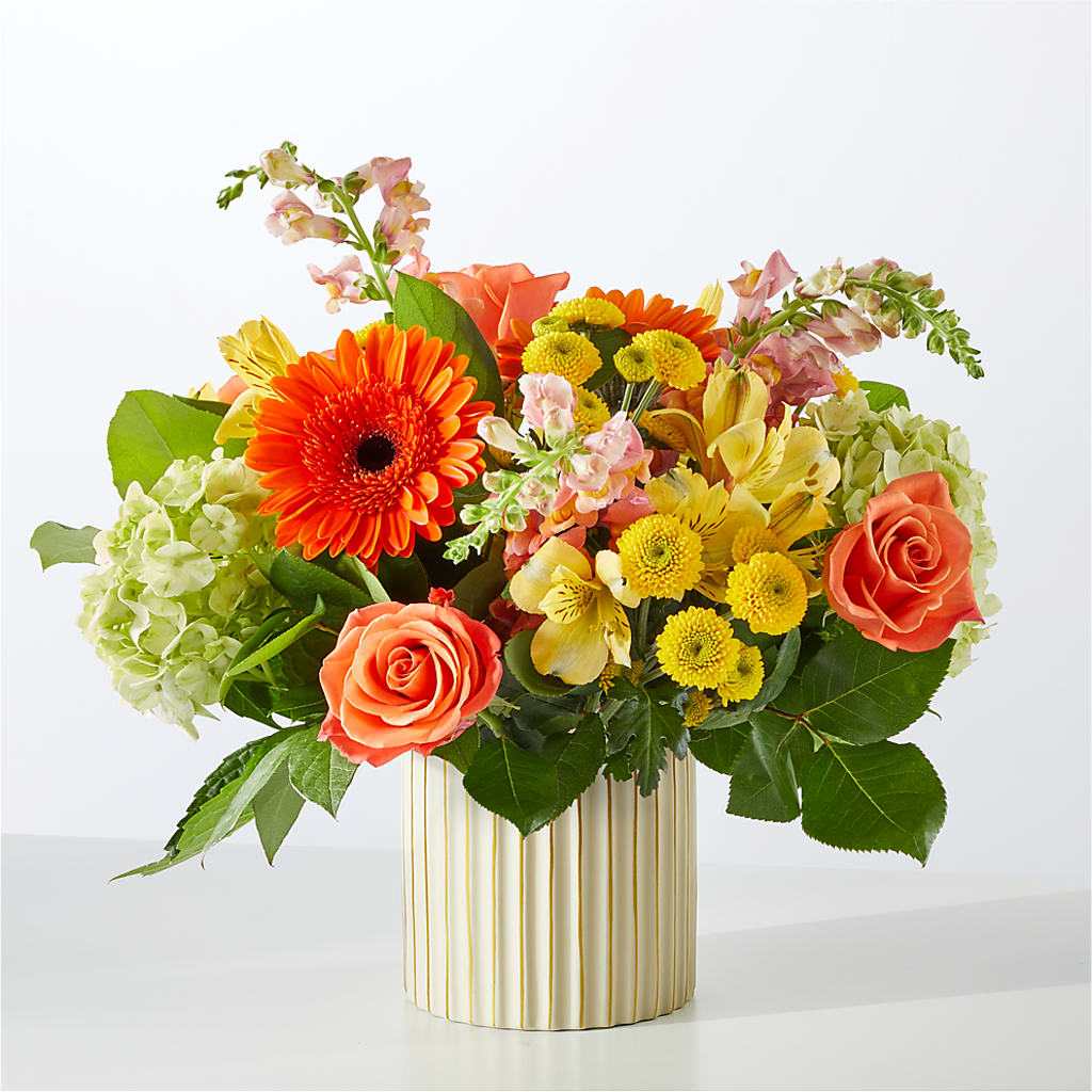Autumn Sunshine Bouquet with Ivory Vase –  Floral Art Designs, Arlington MA